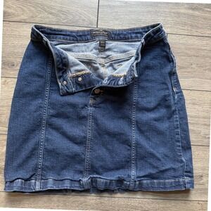 Banana Republic Dark Wash Denim Mini Skirt Button Fly Size 28/6 High Rise Seamed